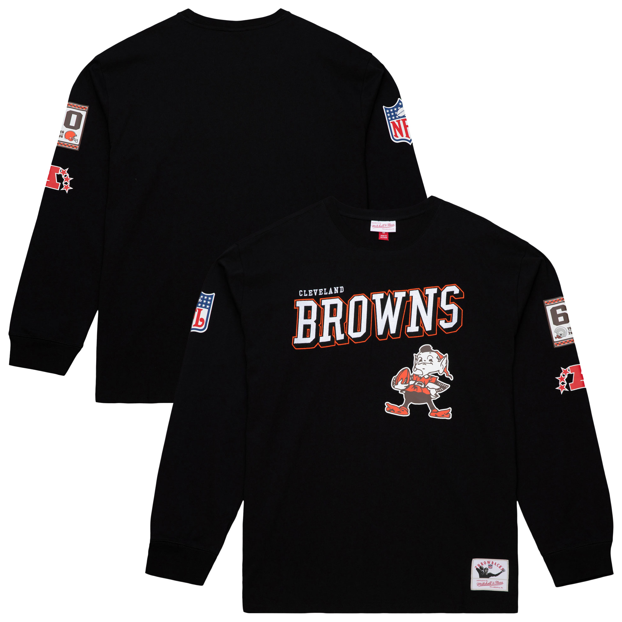 Men's Mitchell & Ness Black Cleveland Browns Training Camp Vintage Logos Long Sleeve T-Shirt