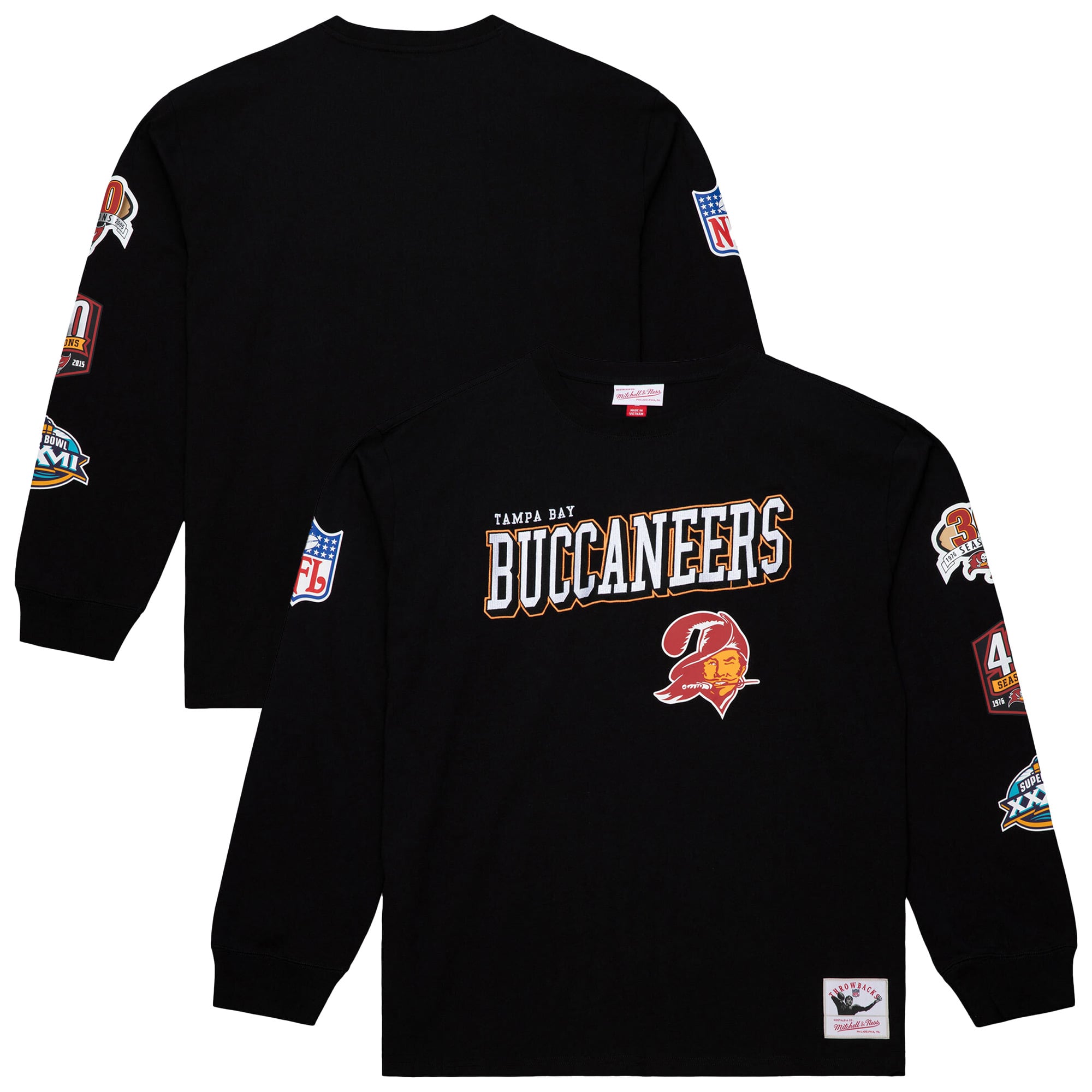 Men's Mitchell & Ness  Black Tampa Bay Buccaneers Training Camp Vintage Logos Long Sleeve T-Shirt