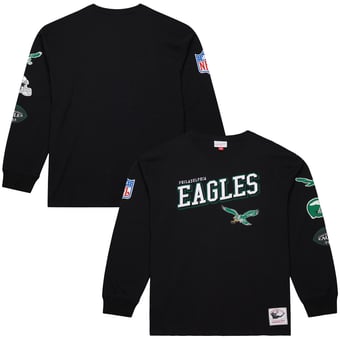 Men's Mitchell & Ness  Black Philadelphia Eagles Training Camp Vintage Logos Long Sleeve T-Shirt