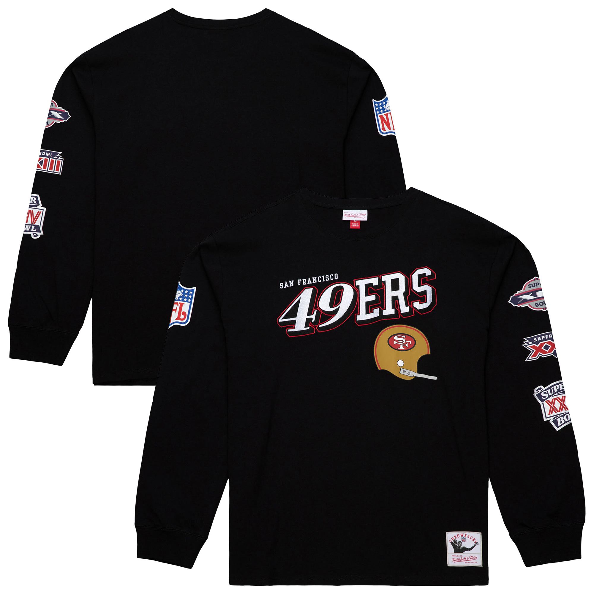 Men's Mitchell & Ness Black San Francisco 49ers Training Camp Vintage Logos Long Sleeve T-Shirt