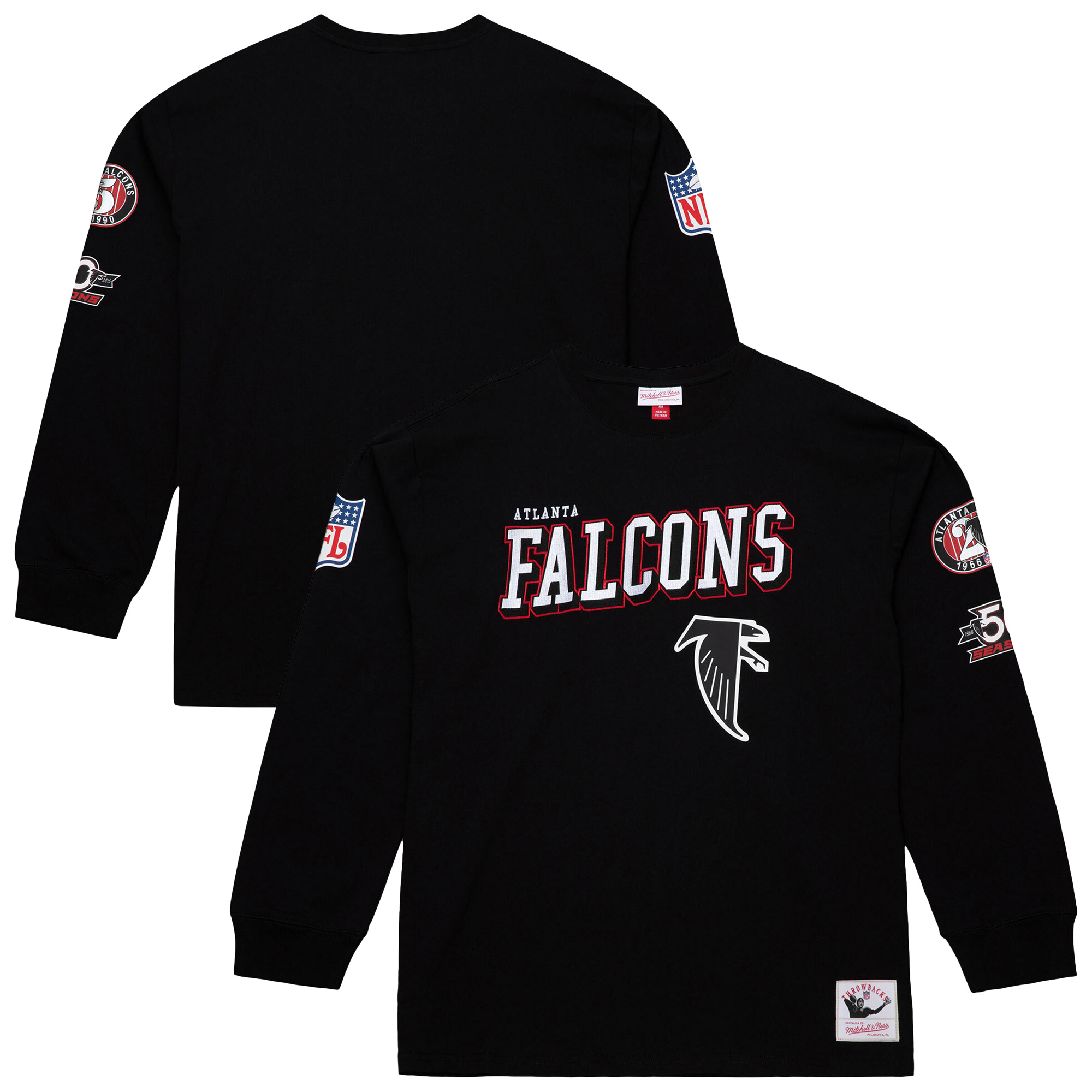 Men's Mitchell & Ness  Black Atlanta Falcons Training Camp Vintage Logos Long Sleeve T-Shirt