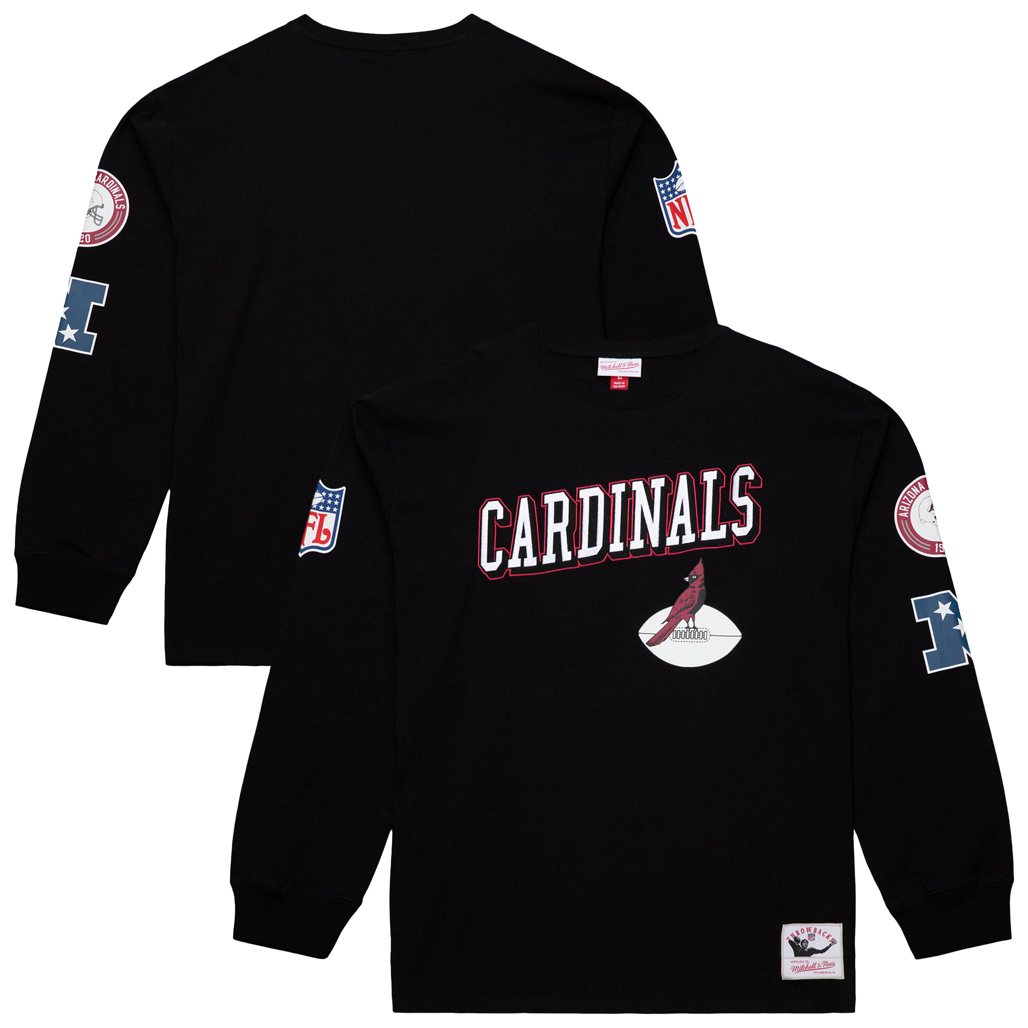 Men's Mitchell & Ness Black Arizona Cardinals Training Camp Vintage Logos Long Sleeve T-Shirt