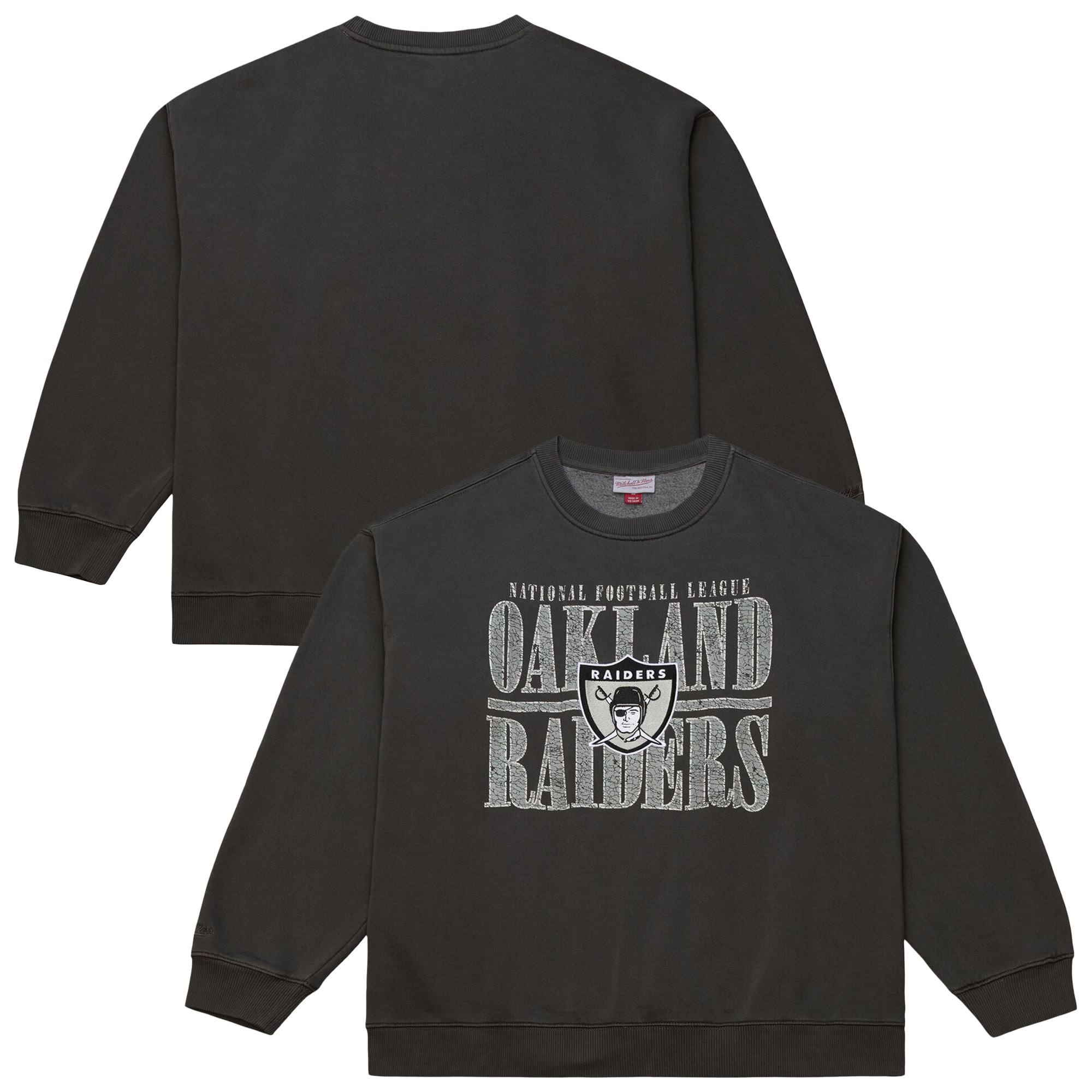 Men's Mitchell & Ness  Black Oakland Raiders Downtown Crew Vintage Logo Sweatshirt