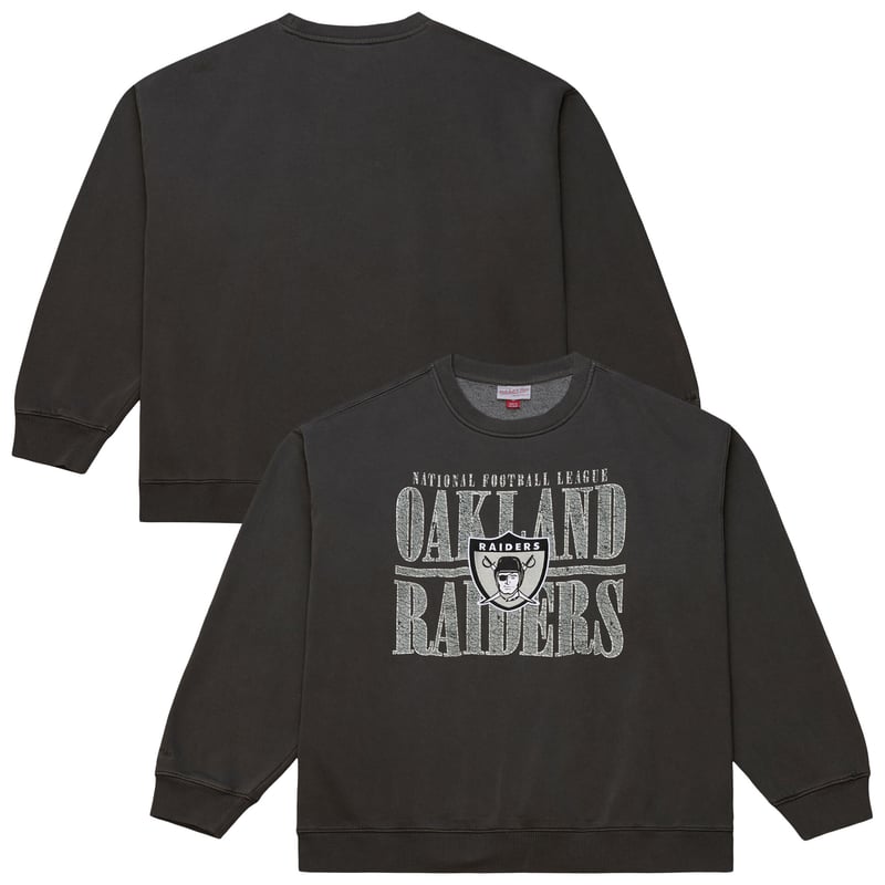 Men's Mitchell & Ness  Black Oakland Raiders Downtown Crew Vintage Logo Sweatshirt