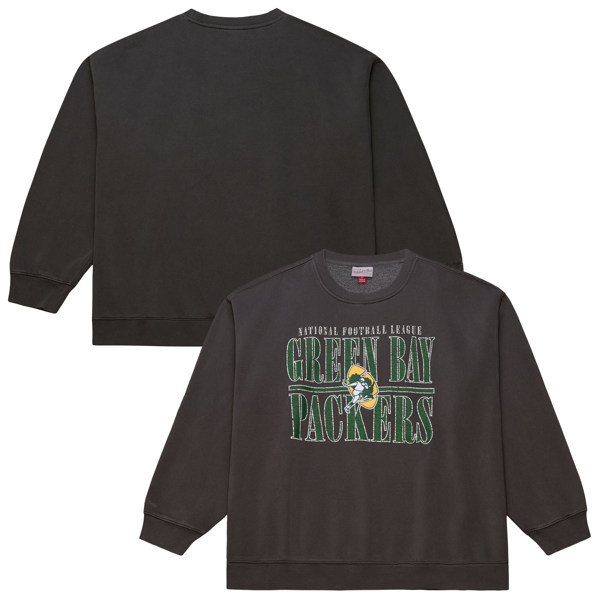 Men's Mitchell & Ness Black Green Bay Packers Downtown Crew Vintage Logo Sweatshirt