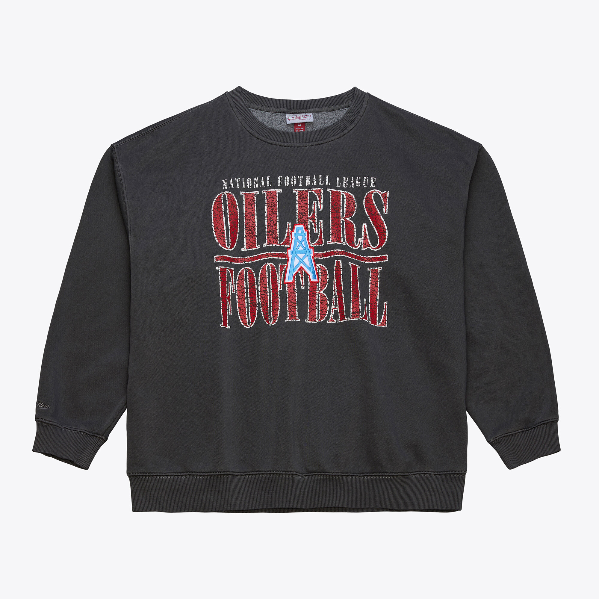 Men's Mitchell & Ness Black Tennessee Oilers Downtown Crew Vintage Logo Sweatshirt