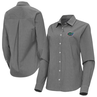 Women's Antigua Black Florida Gators Porter Woven Tri-Blend Long Sleeve Button-Up Shirt