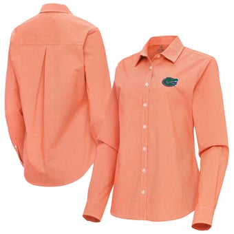 Women's Antigua Orange Florida Gators Porter Woven Tri-Blend Long Sleeve Button-Up Shirt