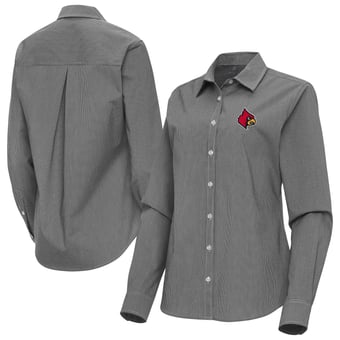Women's Antigua Black Louisville Cardinals Porter Woven Tri-Blend Long Sleeve Button-Up Shirt