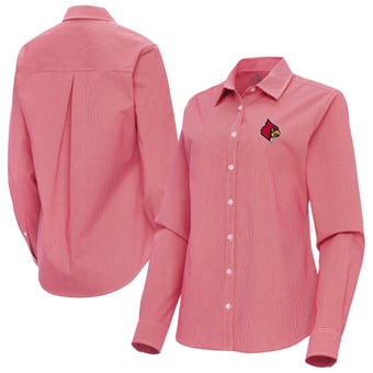 Women's Antigua Red Louisville Cardinals Porter Woven Tri-Blend Long Sleeve Button-Up Shirt