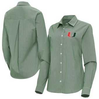Women's Antigua Green Miami Hurricanes Porter Woven Tri-Blend Long Sleeve Button-Up Shirt