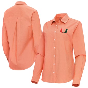 Women's Antigua Orange Miami Hurricanes Porter Woven Tri-Blend Long Sleeve Button-Up Shirt