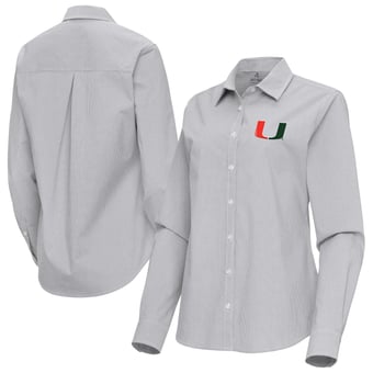 Women's Antigua Gray Miami Hurricanes Porter Woven Tri-Blend Long Sleeve Button-Up Shirt