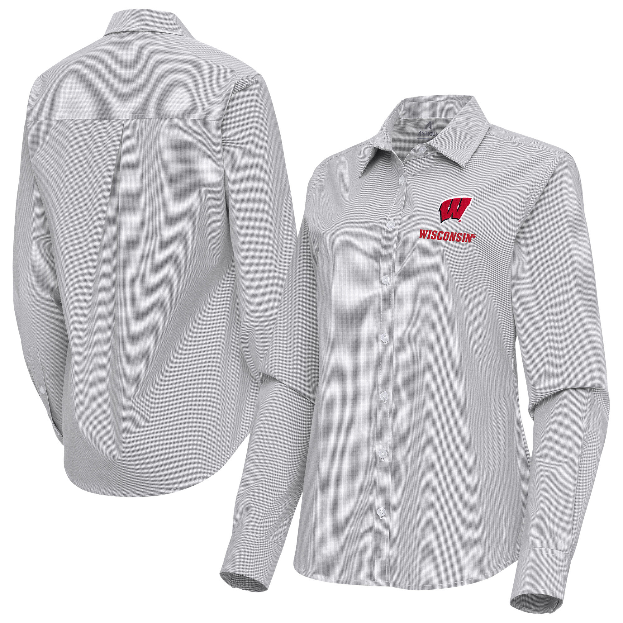 Women’s Antigua Gray Wisconsin Badgers Porter Woven Tri-Blend Long Sleeve Button-Up Shirt Women’s Antigua Gray Wisconsin Badgers Porter Woven Tri-Blend Long Sleeve Button-Up Shirt