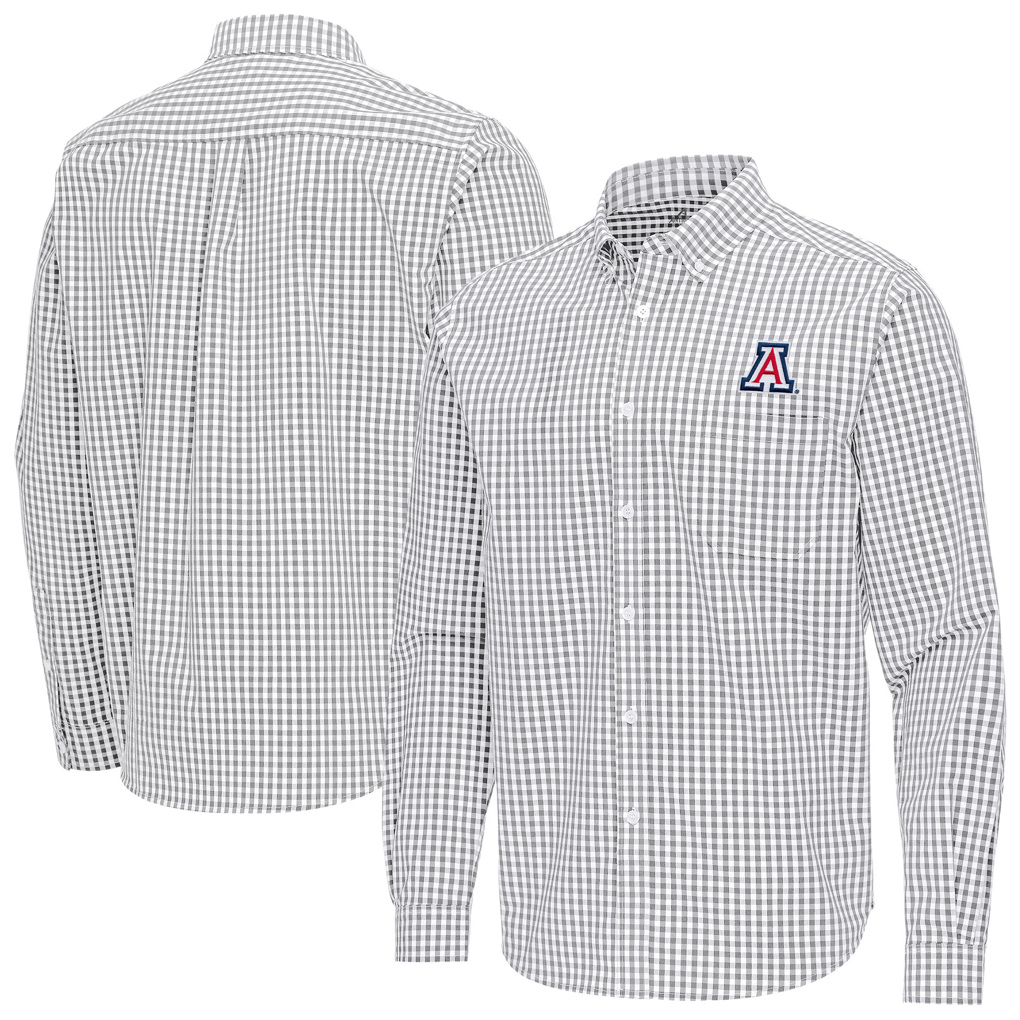Men's Antigua Gray Arizona Wildcats Ellis Woven Tri-Blend Long Sleeve Button-Down Shirt