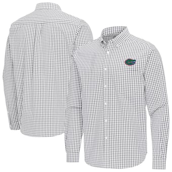 Men's Antigua Gray Florida Gators Ellis Woven Tri-Blend Long Sleeve Button-Down Shirt