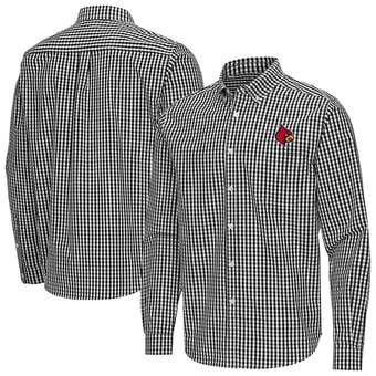 Men's Antigua Black Louisville Cardinals Ellis Woven Tri-Blend Long Sleeve Button-Down Shirt