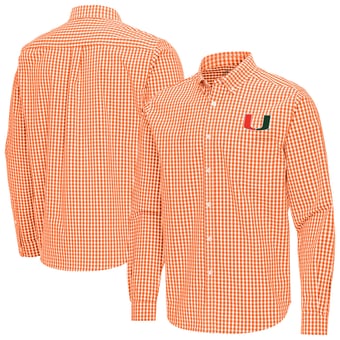Men's Antigua Orange Miami Hurricanes Ellis Woven Tri-Blend Long Sleeve Button-Down Shirt