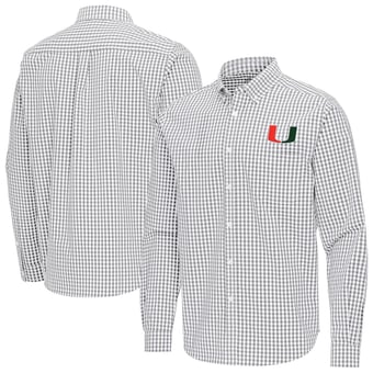 Men's Antigua Gray Miami Hurricanes Ellis Woven Tri-Blend Long Sleeve Button-Down Shirt
