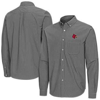 Men's Antigua Black Louisville Cardinals Porter Woven Tri-Blend Long Sleeve Button-Down Shirt