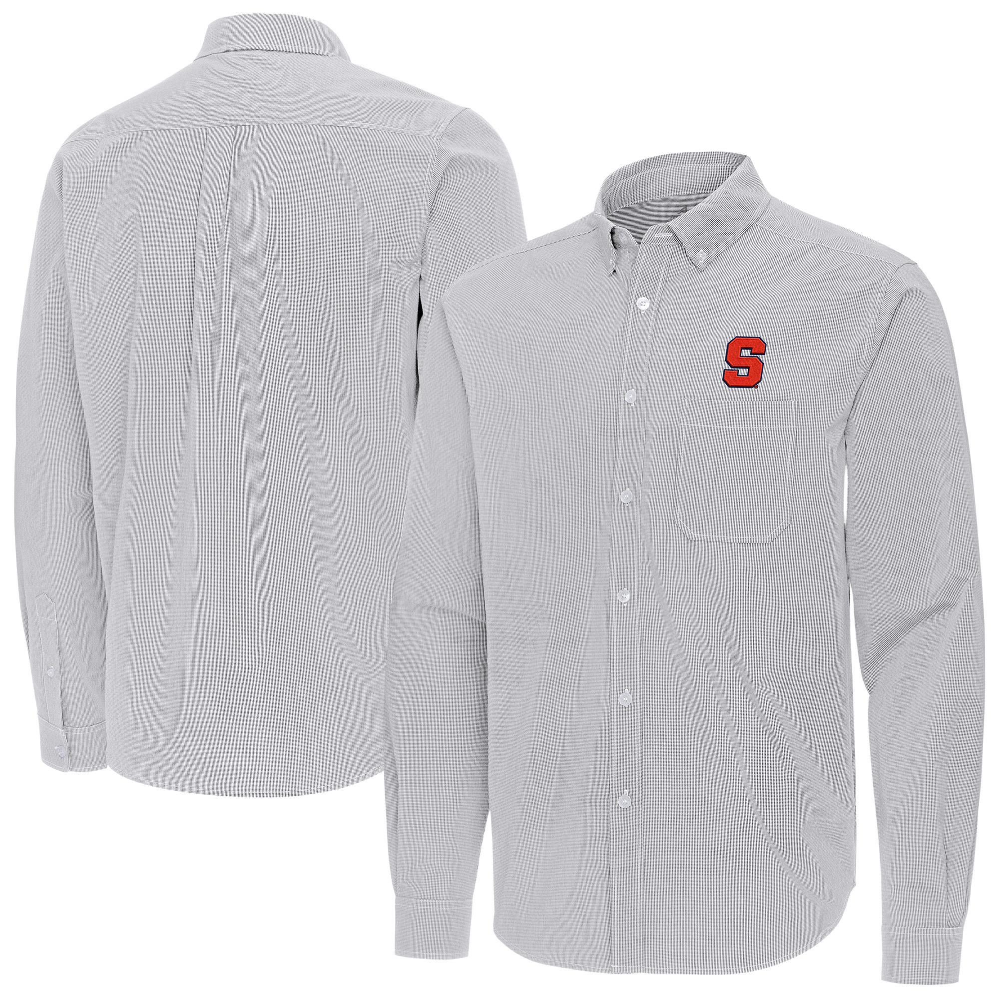 Men’s Antigua Gray Syracuse Orange Porter Woven Tri-Blend Long Sleeve Button-Down Shirt