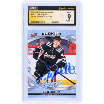 Luke Hughes New Jersey Devils Autographed 2023-24 Upper Deck MVP #242 CGC Fanatics Witnessed Authenticated /10 Card