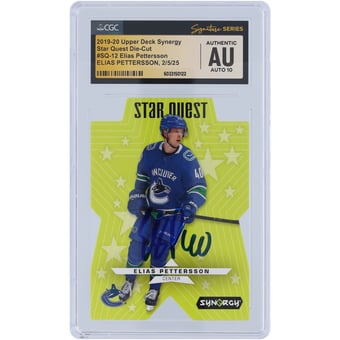Elias Pettersson Vancouver Canucks Autographed 2019-20 Upper Deck Synergy Star Quest Die-Cut #SQ-12 CGC Fanatics Witnessed Authenticated Auto 10 Card