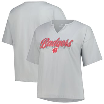 Women's Fanatics Gray Wisconsin Badgers Plus Size Winning Gear Notch Neck T-Shirt