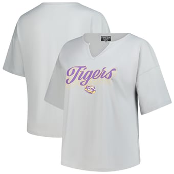 Women's Fanatics Gray LSU Tigers Plus Size Winning Gear Notch Neck T-Shirt