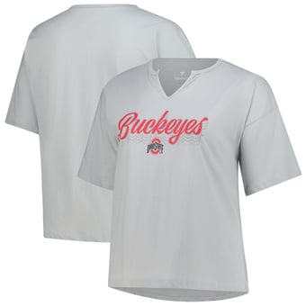 Women's Fanatics Gray Ohio State Buckeyes Plus Size Winning Gear Notch Neck T-Shirt
