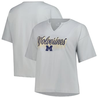 Women's Fanatics Gray Michigan Wolverines Plus Size Winning Gear Notch Neck T-Shirt