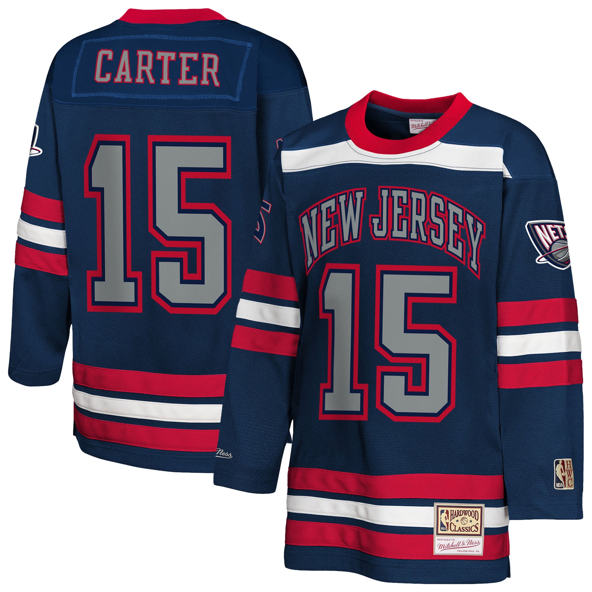 Youth Mitchell & Ness Vince Carter Navy New Jersey Nets Maxxed Out 2.0 Fashion Hockey Jersey