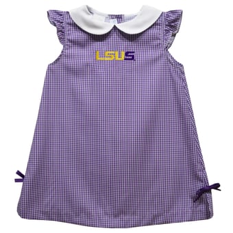 Infant Girls Vive La Fete Purple LSU Shreveport Pilots Mini Check Pattern A-Line Dress