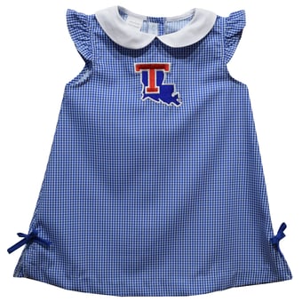 Infant Girls Vive La Fete Royal Louisiana Tech Bulldogs Mini Check Pattern A-Line Dress