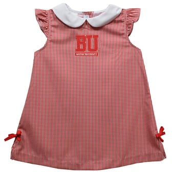 Toddler Girls Vive La Fete Scarlet Boston University Mini Check Pattern A-Line Dress