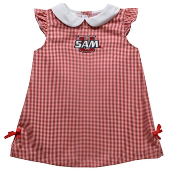 Toddler Girls Vive La Fete Red Samford Bulldogs Mini Check Pattern A-Line Dress