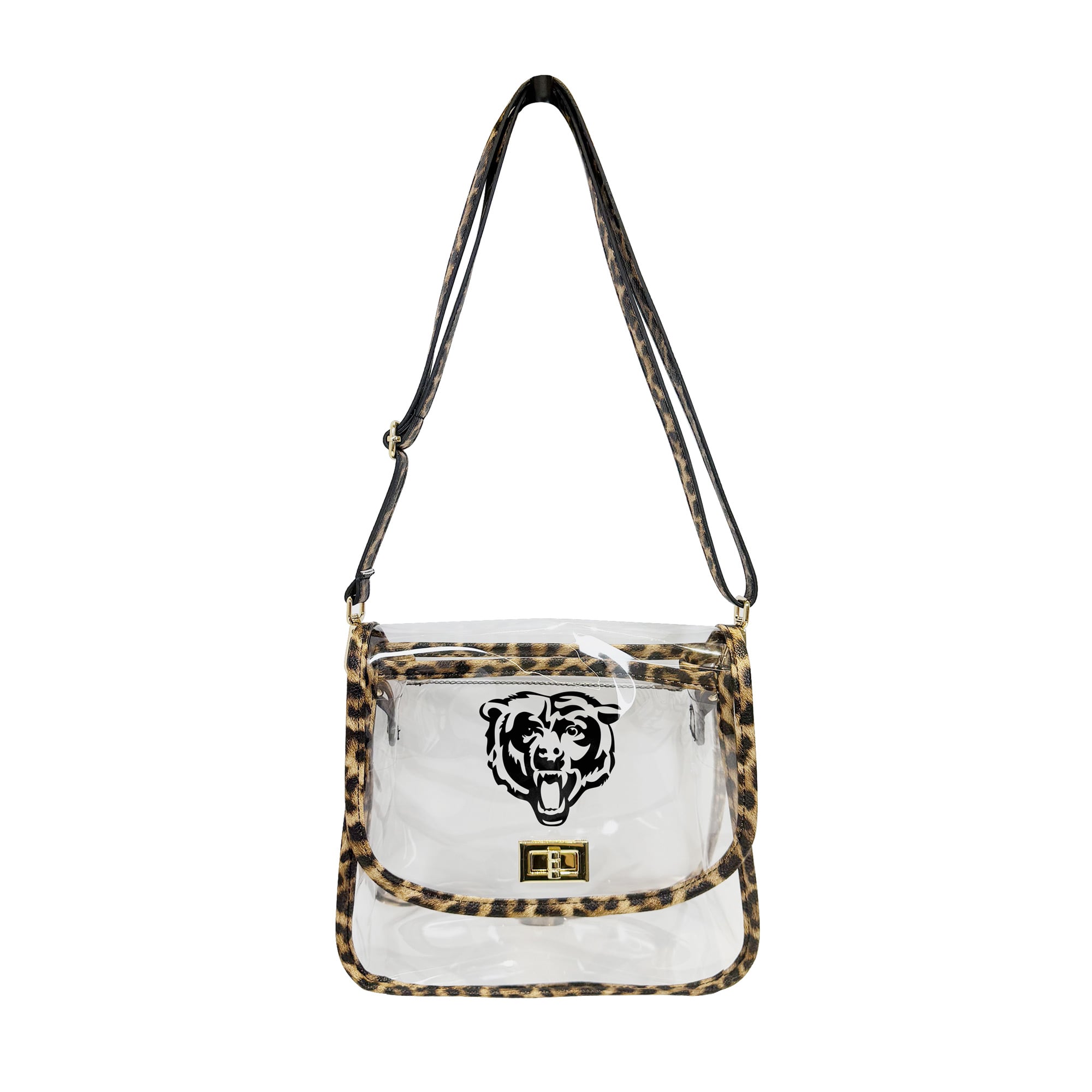 Logo Brands Chicago Bears Leopard Print Trim Clear Purse