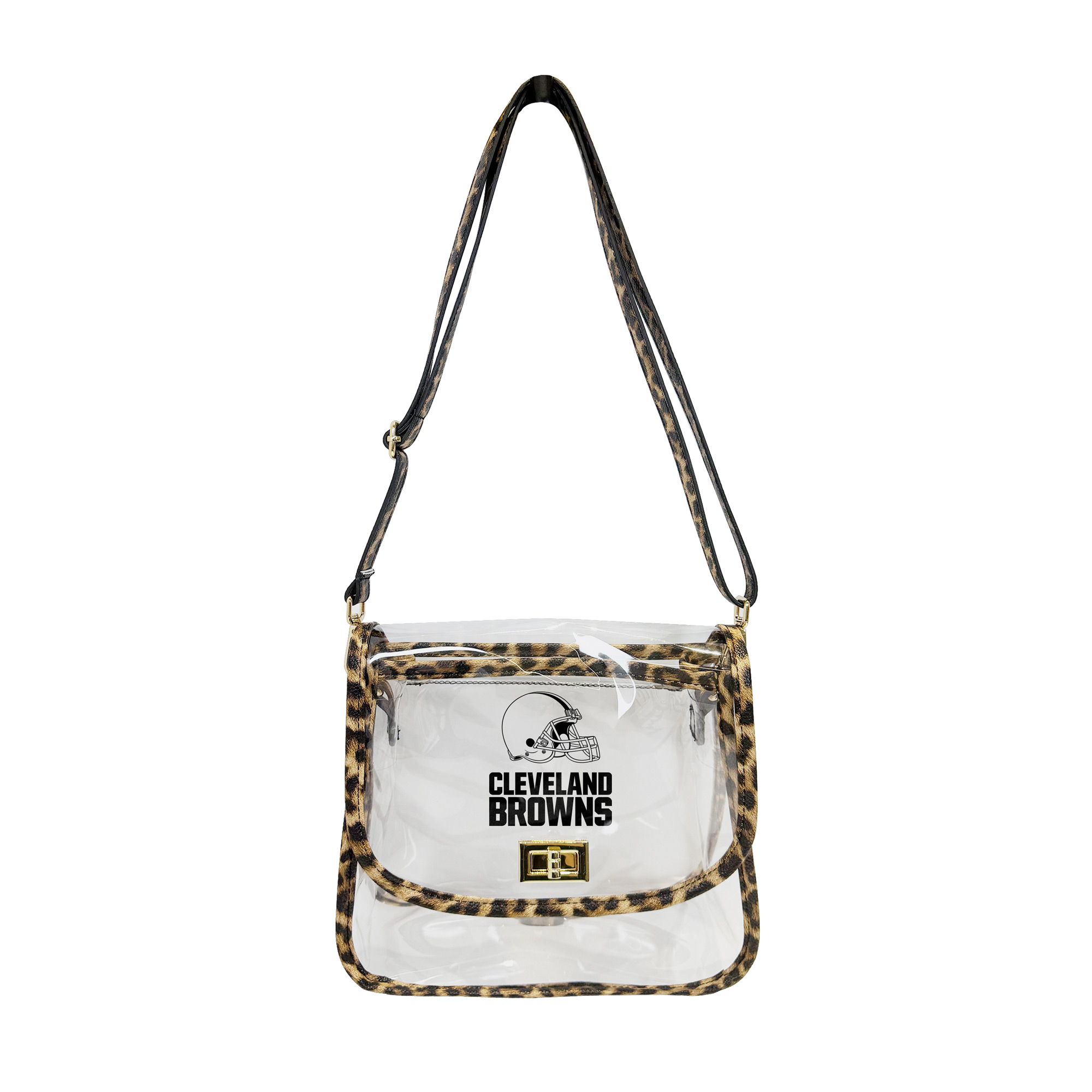 Logo Brands Cleveland Browns Leopard Print Trim Clear Purse