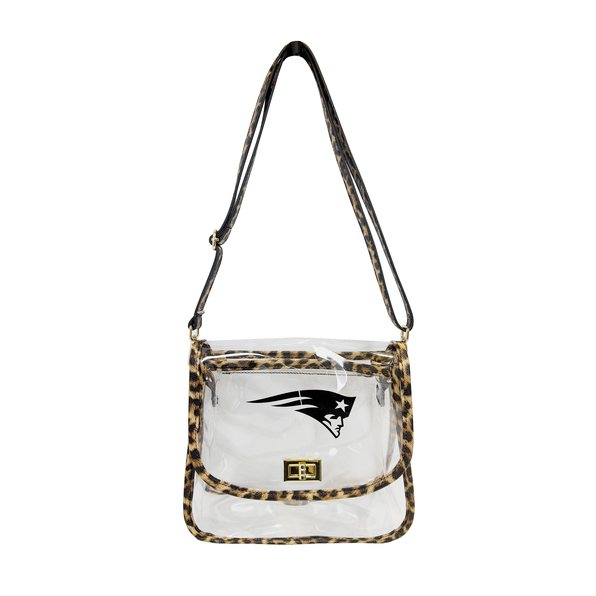Logo Brands New England Patriots Leopard Print Trim Clear Purse