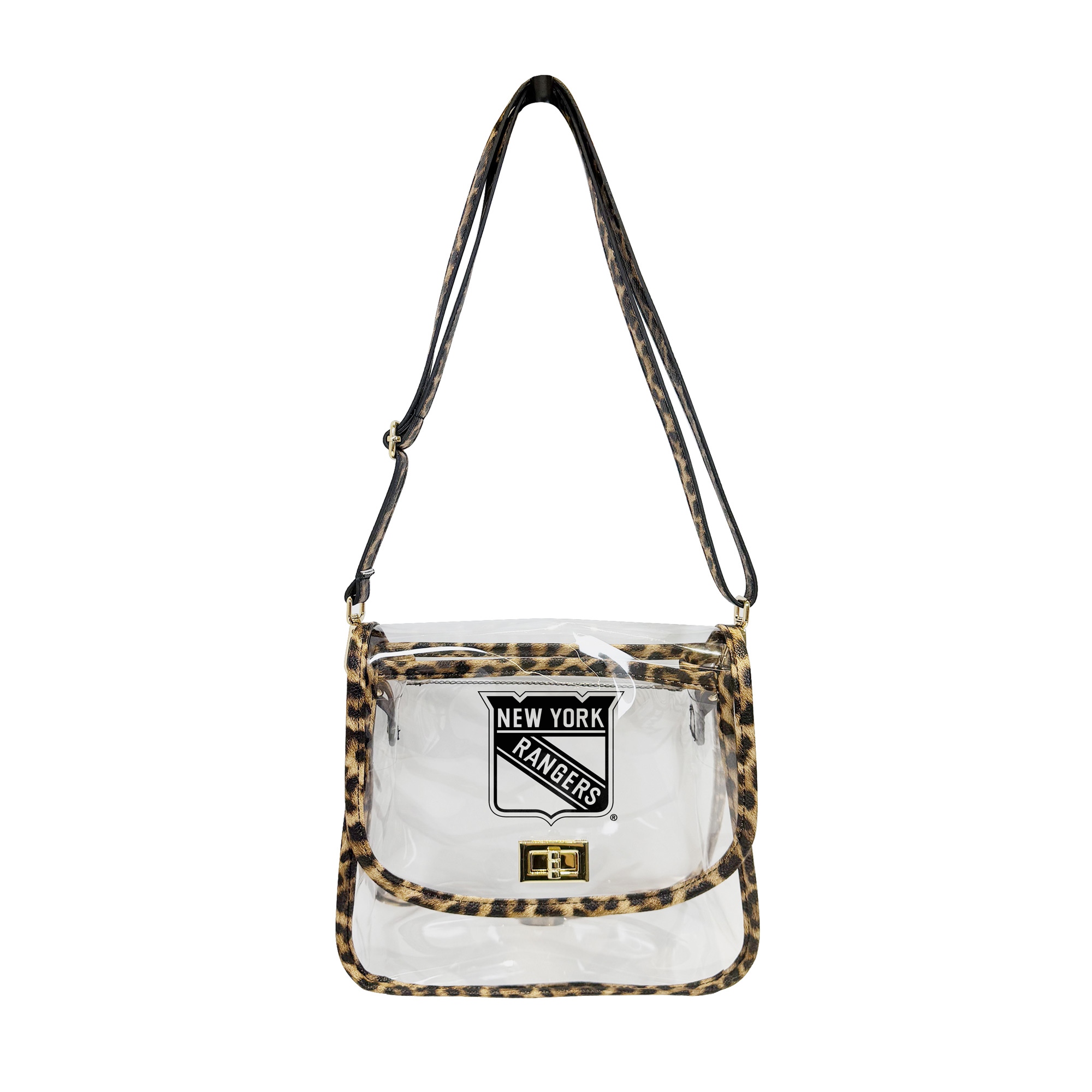 Logo Brands New York Rangers Leopard Print Trim Clear Purse