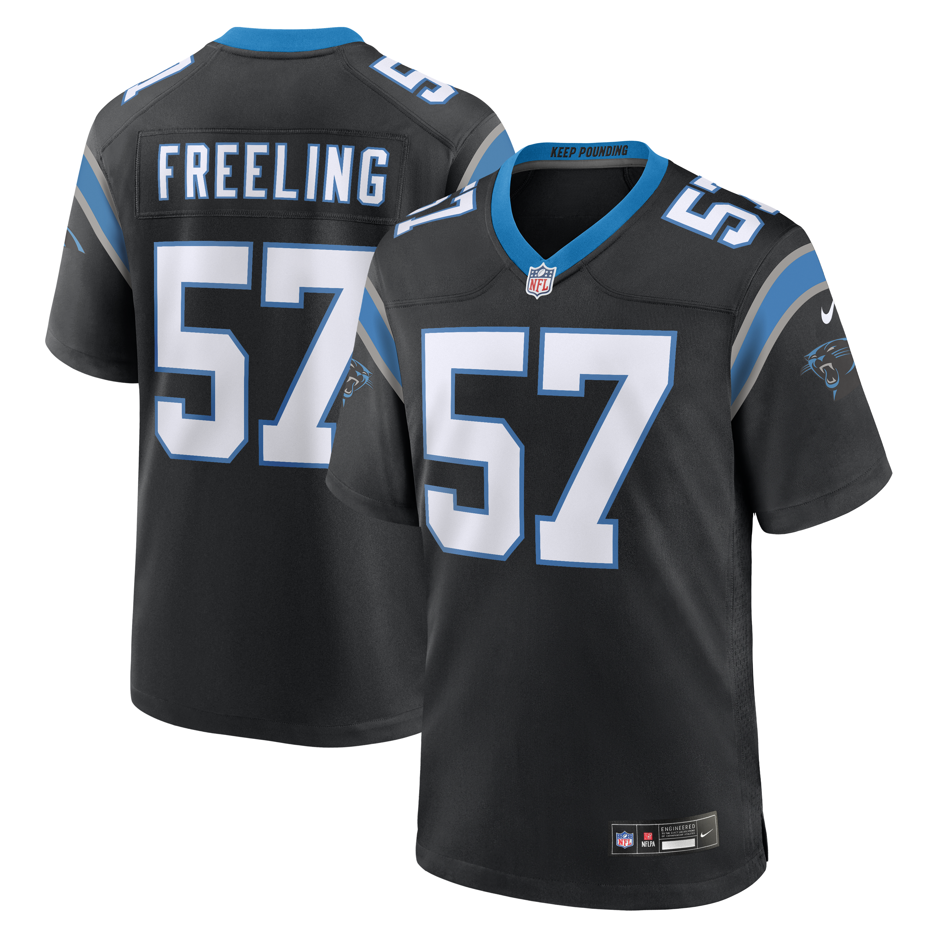 Nike Men's Carolina Panthers Monroe Freeling No. 19 Relaxed-Fit V-Neck Team Game Jersey - Black