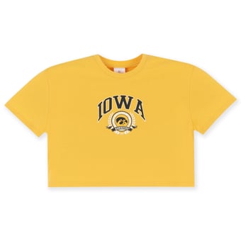 Girls Youth ZooZatz Gold Iowa Hawkeyes Laurels Tri-Blend Cropped T-shirt