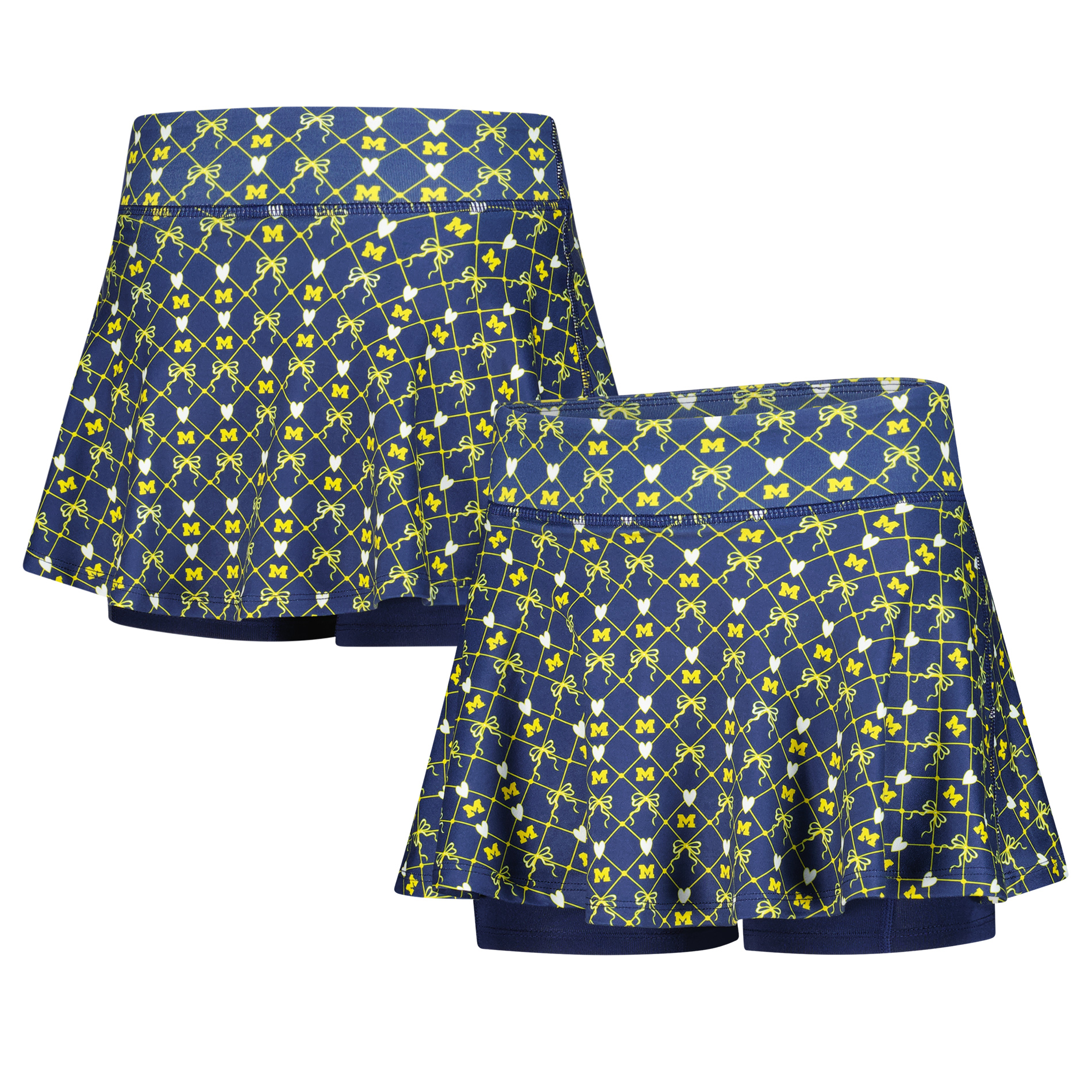 Girls Youth ZooZatz Navy Michigan Wolverines All-Over Print Bow Team Logo Skort