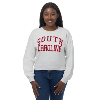 Women's ZooZatz Oatmeal South Carolina Gamecocks Chenille Cropped Sweatshirt