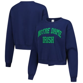 Women's ZooZatz Navy Notre Dame Fighting Irish Chenille Cropped Sweatshirt