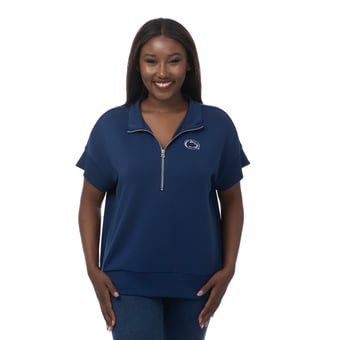 Women's ZooZatz Navy Penn State Nittany Lions Tri-Blend Quarter-Zip Flowy Top