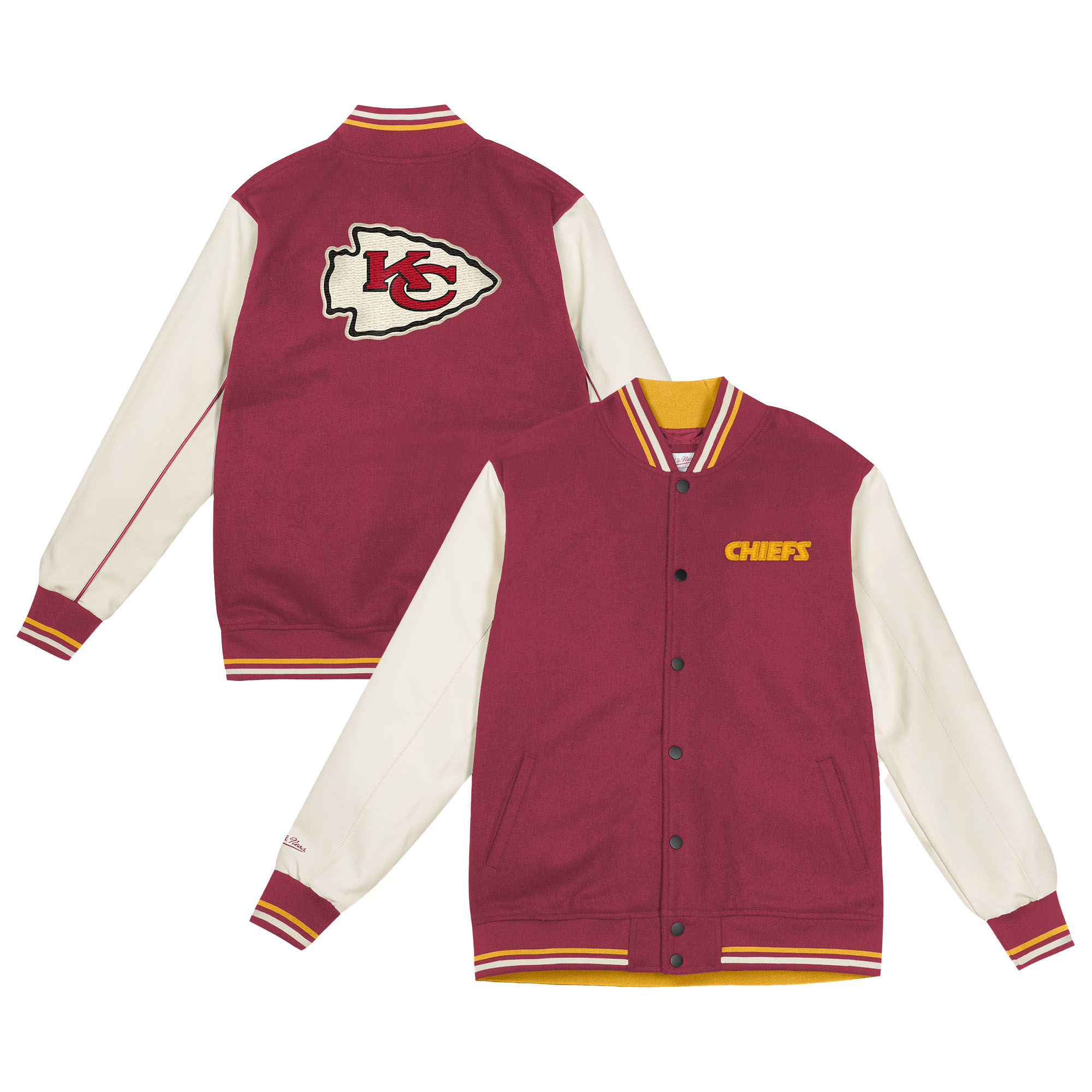 Youth Mitchell & Ness Red/Cream Kansas City Chiefs Full-Snap Varsity Jacket Youth Mitchell & Ness Red/Cream Kansas City Chiefs Full-Snap Varsity Jacket