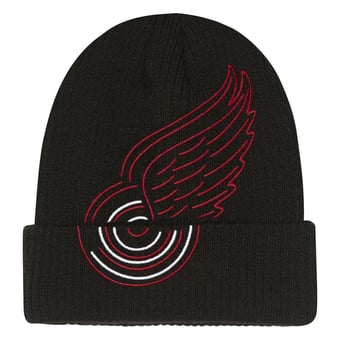 Youth Mitchell & Ness  Black Detroit Red Wings Neon Line Lights Cuffed Knit Hat
