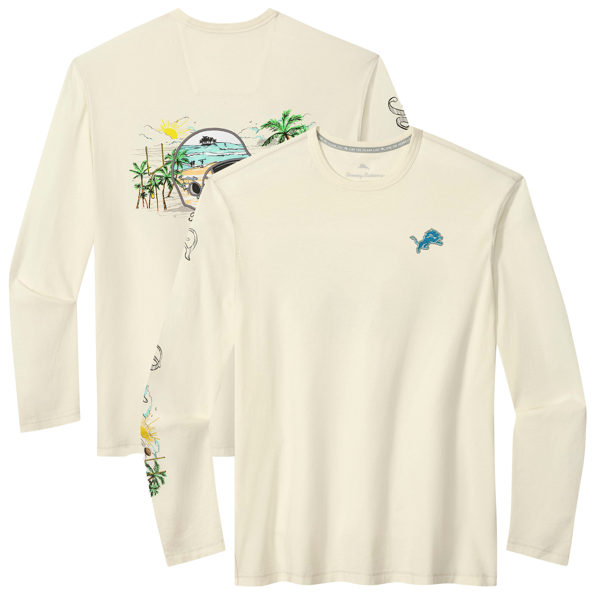 Men's Tommy Bahama Cream Detroit Lions Oasis Endzone Lux Long Sleeve T-Shirt