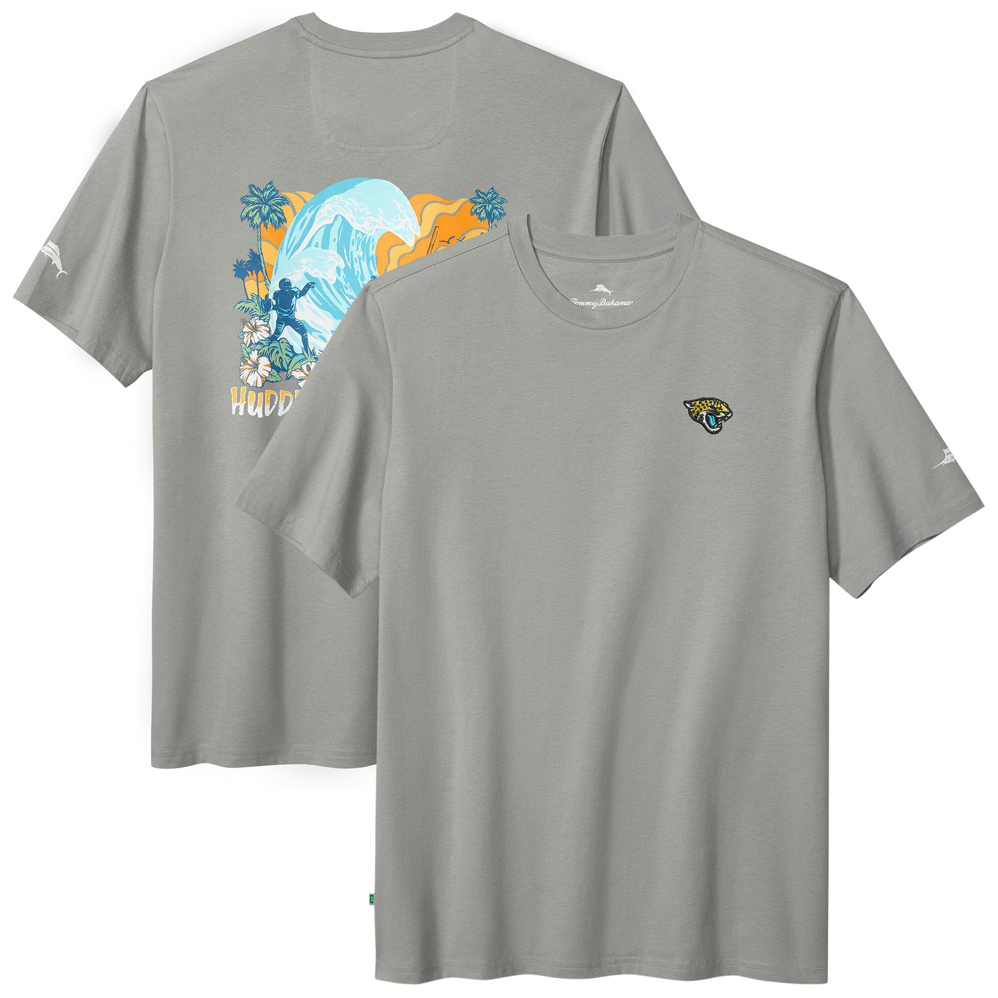 Men’s Tommy Bahama Gray Jacksonville Jaguars Huddle & Hang Tens T-Shirt Men’s Tommy Bahama Gray Jacksonville Jaguars Huddle & Hang Tens T-Shirt